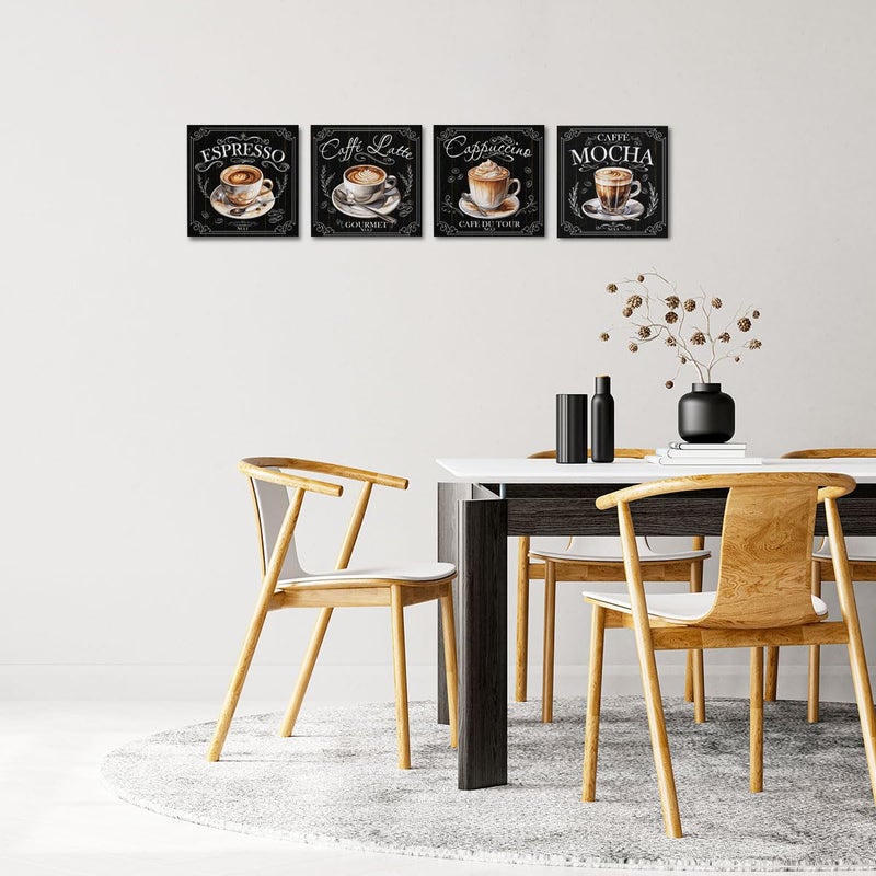 CQM 4 PCs Coffee Wall Decor Canvas Wall Art Framed Art Coffee Bar Decor Posters, Gifts for Coffee Lovers, Coffee Bar Sign, Artwork for Walls Coffee Station Dining Room Kitchen Home Office Decor - Image 4