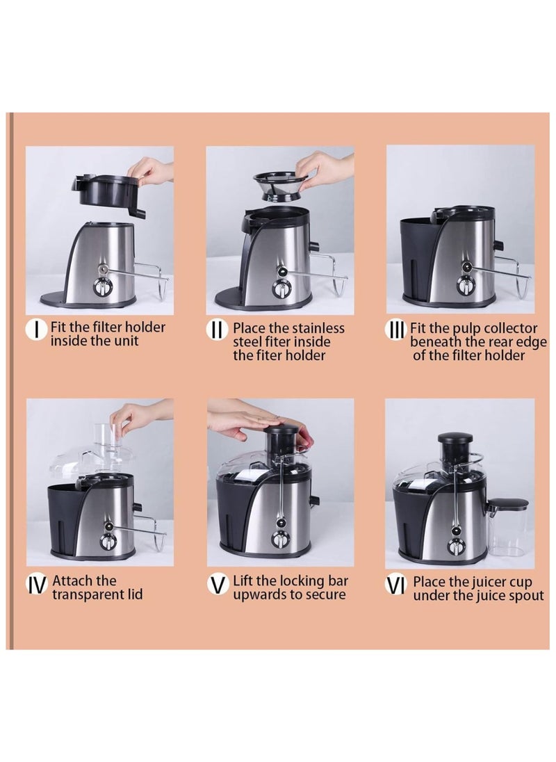 4 In 1 Juicer Extractor,1000W Power with Copper Motor, 500ml Juice collector, Large pulp container, 2 Speed Control, Easy to Clean, Perfect for Healthy Living