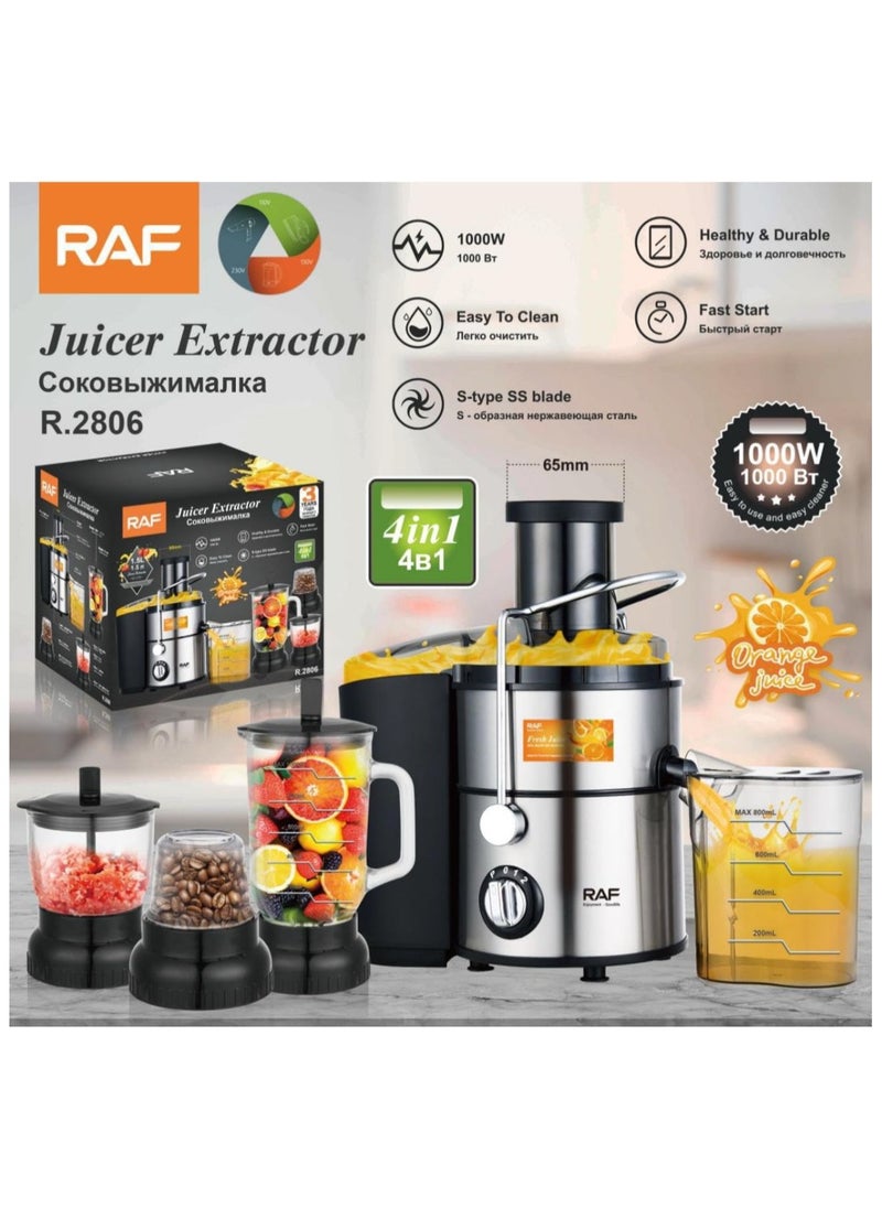 4 In 1 Juicer Extractor,1000W Power with Copper Motor, 500ml Juice collector, Large pulp container, 2 Speed Control, Easy to Clean, Perfect for Healthy Living