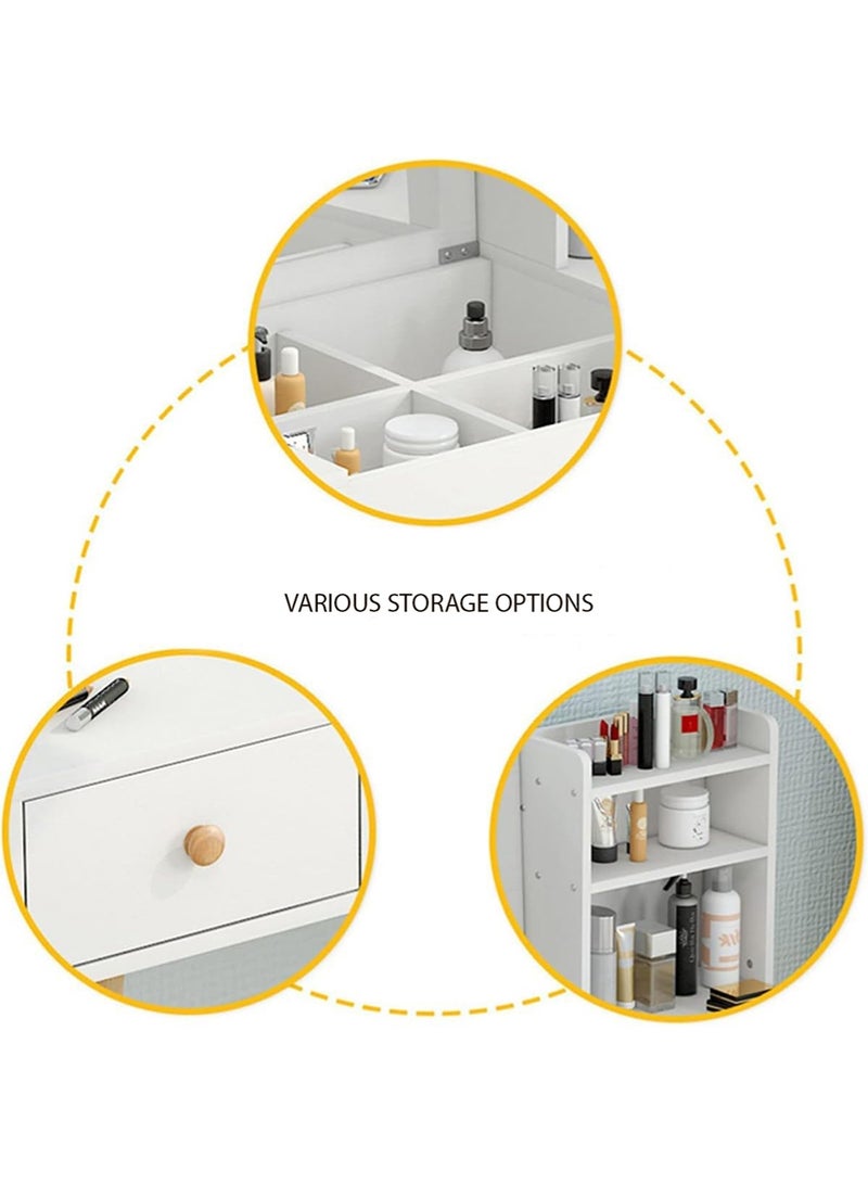 إيه جي دي طاولة مكياج بمساحة تخزين واسعة لأدوات الزينة، مزودة بمرآة وأدراج، مقاس 80*40*111سم / أبيض - Image 5
