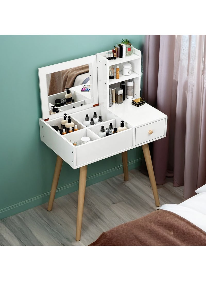 إيه جي دي طاولة مكياج بمساحة تخزين واسعة لأدوات الزينة، مزودة بمرآة وأدراج، مقاس 80*40*111سم / أبيض - Image 2