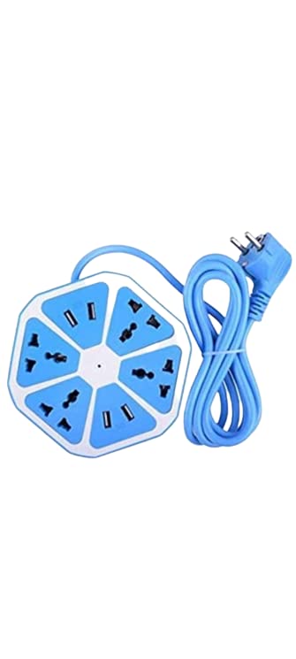 AYUNIX Hexagon Shape Extension Board 4 USB Cable Ports with EU Plug 4 Sockets for Office Home Restuarnts Shopes 10Amp Multicolor - Image 1