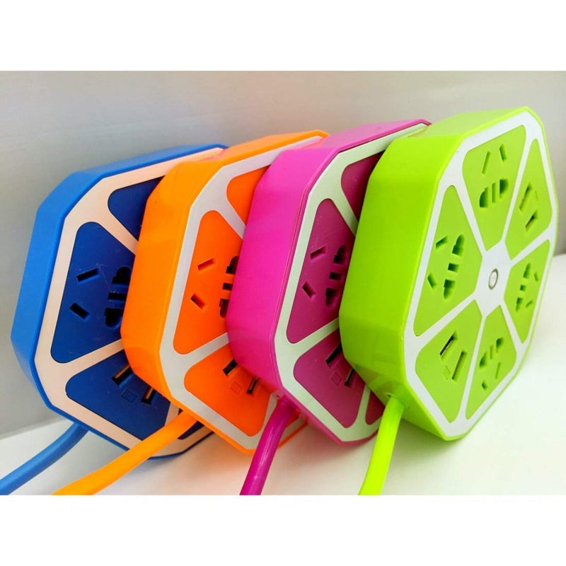 AYUNIX Hexagon Shape Extension Board 4 USB Cable Ports with EU Plug 4 Sockets for Office Home Restuarnts Shopes 10Amp Multicolor - Image 2
