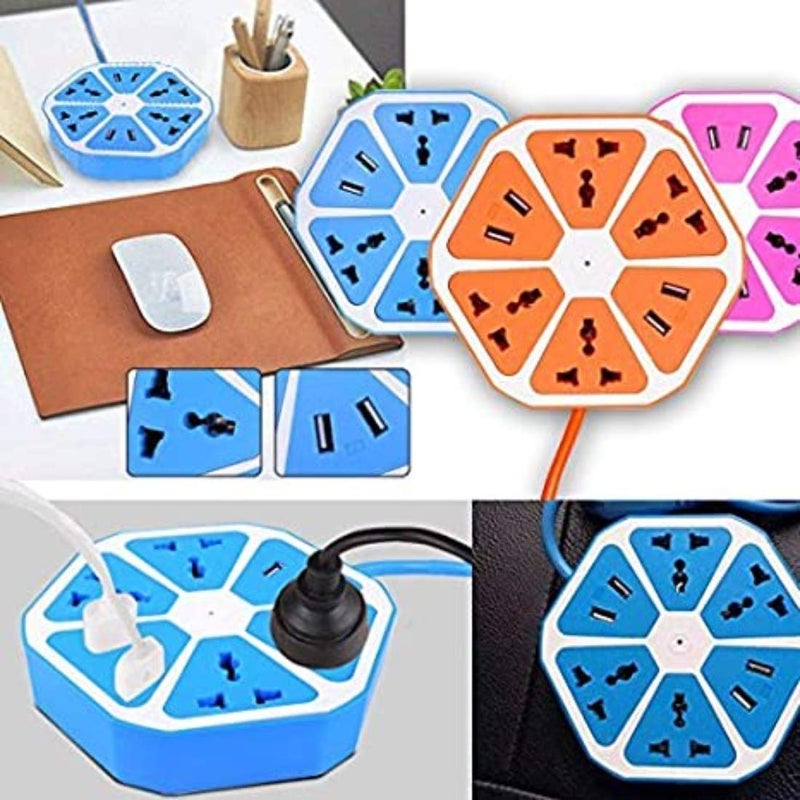 AYUNIX Hexagon Shape Extension Board 4 USB Cable Ports with EU Plug 4 Sockets for Office Home Restuarnts Shopes 10Amp Multicolor - Image 3