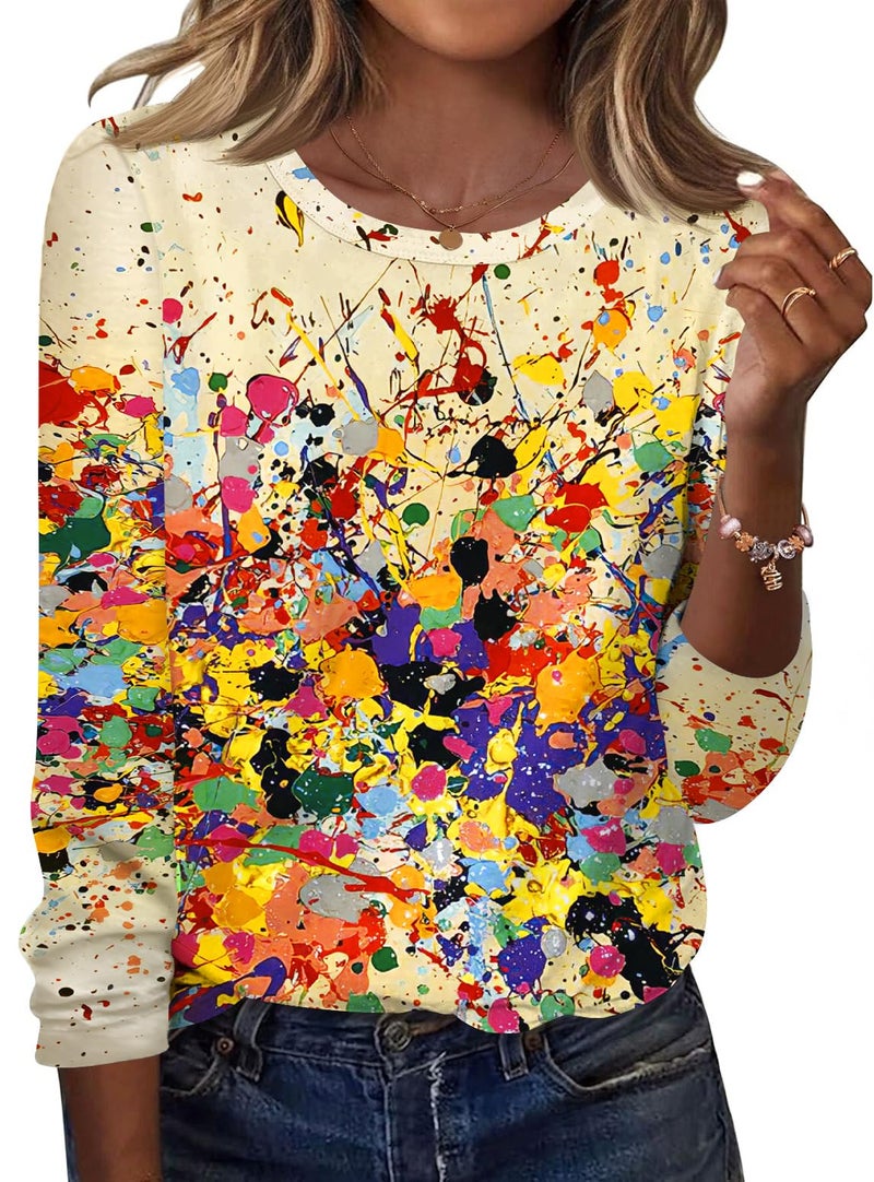 TCOT Womens Spring Shirts 2026 Casual Crew-Neck T-Shirt Long Sleeve Tunic Tops for Leggings Multiple Color Printed M - Image 1