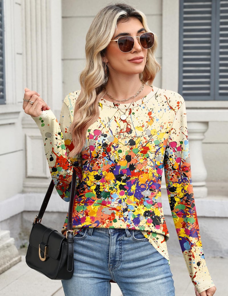 TCOT Womens Spring Shirts 2026 Casual Crew-Neck T-Shirt Long Sleeve Tunic Tops for Leggings Multiple Color Printed M - Image 5