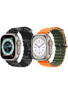 Silicone Ocean Band Strap for Apple Watch Ultra 8 49mm Black/Gray Double Line Strap with Orange/Green Double Side Strap Set of 2