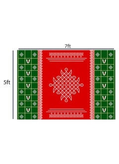 DHARA CREATION Dhara Creation Red Kolam Tilak 5FT7FT Backdrop Cloth for Pooja Decoration WeddingSatyanarayan Pooja Traditional Background Curtain Cloth for Festival Washable Fabric  - Image 2