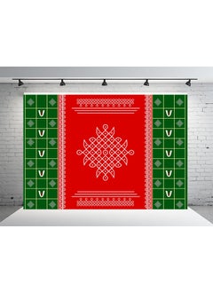 DHARA CREATION Dhara Creation Red Kolam Tilak 5FT7FT Backdrop Cloth for Pooja Decoration WeddingSatyanarayan Pooja Traditional Background Curtain Cloth for Festival Washable Fabric  - Image 1