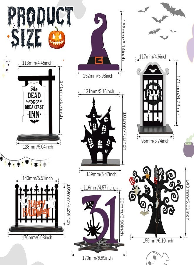 Soaoo 7 Pcs Halloween Wood Centerpieces Decorations 3D Halloween Tiered Tray Wood Decor Spooky Theme Decorations Ghost Party Table Topper for Home Table Shelf Party Display Centerpieces Photo Prop - Image 3