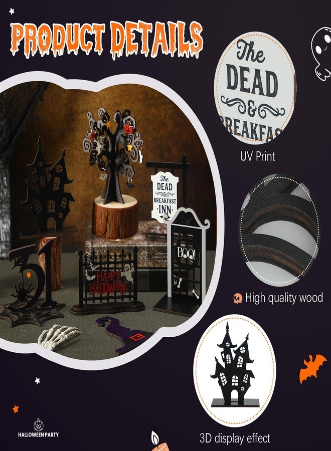 Soaoo 7 Pcs Halloween Wood Centerpieces Decorations 3D Halloween Tiered Tray Wood Decor Spooky Theme Decorations Ghost Party Table Topper for Home Table Shelf Party Display Centerpieces Photo Prop - Image 4