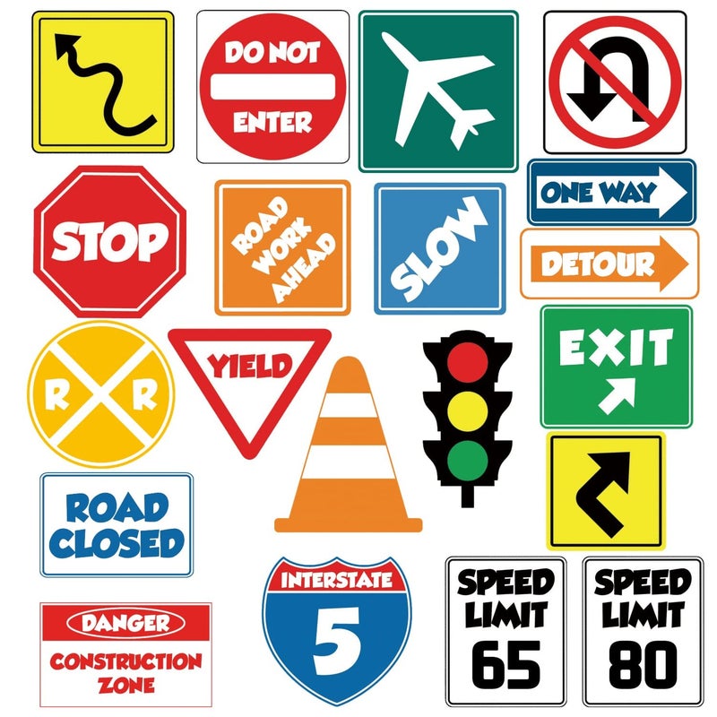 IARTTOP Road Signs Wall Decal Traffic Stickers Stop Street Transportation Vinyl Decals for Kids Bedroom Classroom Playroom Nursery Decoration