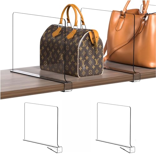 Cq Acrylic Shelf Dividers for Closet Organization - 2 Pack Clear Closet Shelf Organizer for Wood Shelves,Handbag,Bag,Towel,Sweater,Purse Organizer,8″ Tall Plastic Vertical Shelf Separators for T Shirt - Image 1
