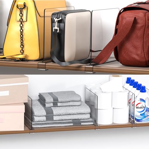 Cq Acrylic Shelf Dividers for Closet Organization - 2 Pack Clear Closet Shelf Organizer for Wood Shelves,Handbag,Bag,Towel,Sweater,Purse Organizer,8″ Tall Plastic Vertical Shelf Separators for T Shirt - Image 5