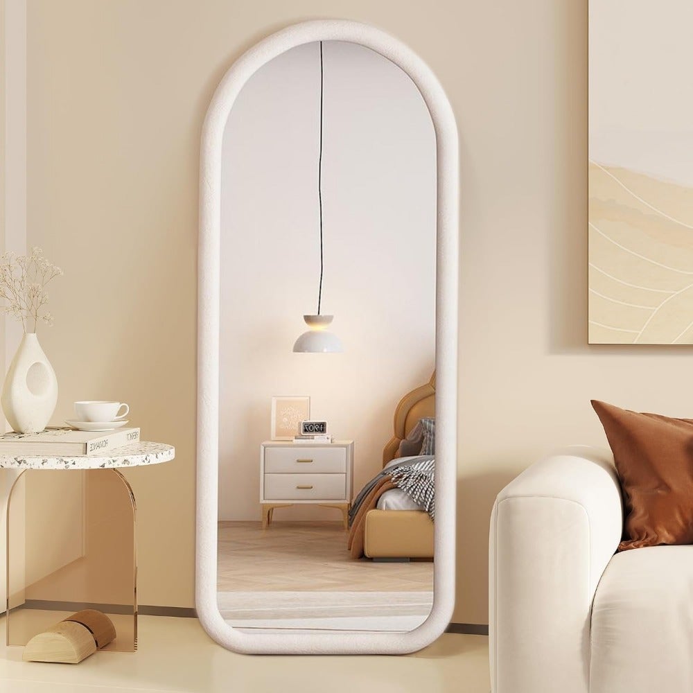 Full Length Mirror, Arched Mirror Full Length Standing or Leaning Against Wall Mirrors, Large Floor Mirrors Freestanding, 50 * 160 Full Body Mirrored for Bedroom Living Room White