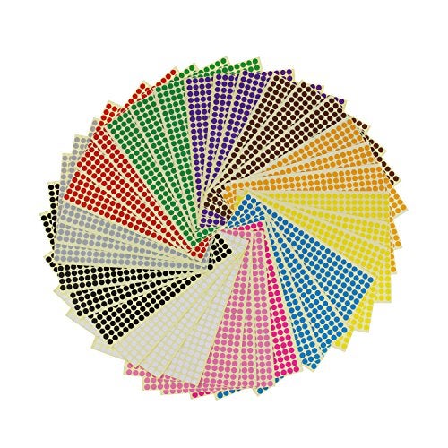 LJY 6mm Round Dot Stickers Color Coding Labels, 12 Different Assorted Colors, 36 Sheets, 14688 Dots in Total - Image 1