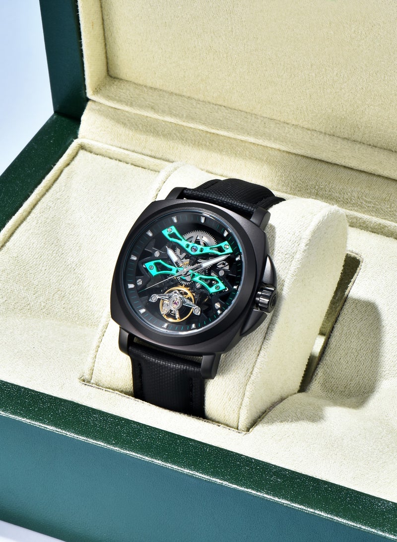 PAGANI DESIGN Men's Automatic Mechanical Watches, PU Leather Strap, Synthetic Sapphire Glass Watch Window, 40MM Stainless Steel Dial, Silver-Black Hollow Dial, PD YS017  - Image 3