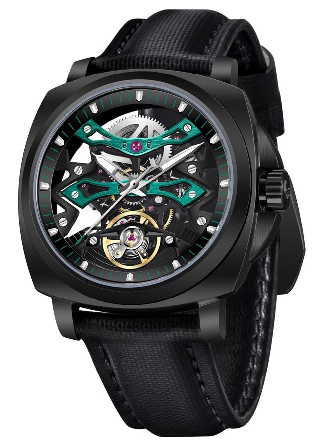 PAGANI DESIGN Men's Automatic Mechanical Watches, PU Leather Strap, Synthetic Sapphire Glass Watch Window, 40MM Stainless Steel Dial, Silver-Black Hollow Dial, PD YS017  - Image 1
