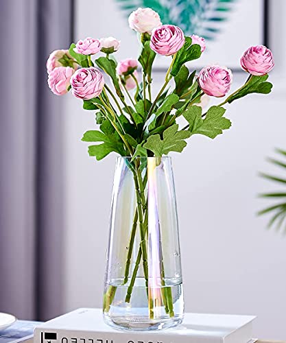Aoderun Flower Vase Modern Home Decor Glass Vase for Bouquet 8.7" Centerpiece Decor Room Living Room Library Office Table Entryway Modern Farmhouse(Iridescent Clear) - Image 1