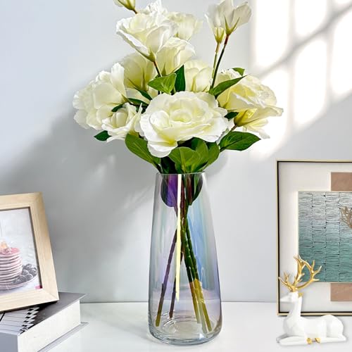 Aoderun Flower Vase Modern Home Decor Glass Vase for Bouquet 8.7" Centerpiece Decor Room Living Room Library Office Table Entryway Modern Farmhouse(Iridescent Clear) - Image 3