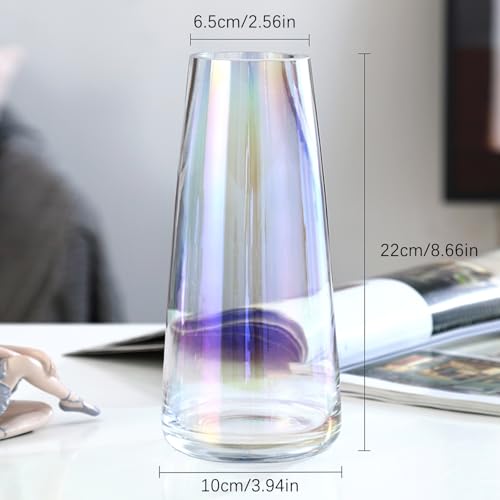 Aoderun Flower Vase Modern Home Decor Glass Vase for Bouquet 8.7" Centerpiece Decor Room Living Room Library Office Table Entryway Modern Farmhouse(Iridescent Clear) - Image 5