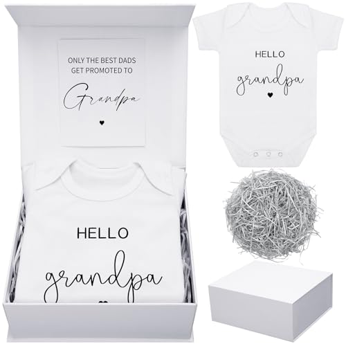 Shyyween 4 Pcs Pregnancy Announcement for Grandpa, Hello Grandpa Baby Bodysuit, Grandpa Pregnancy Reveal Card Baby Reveal Gift Box Baby Announcement Gifts Set for Grandpa - Image 1