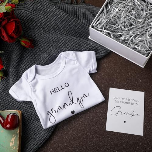 Shyyween 4 Pcs Pregnancy Announcement for Grandpa, Hello Grandpa Baby Bodysuit, Grandpa Pregnancy Reveal Card Baby Reveal Gift Box Baby Announcement Gifts Set for Grandpa - Image 4