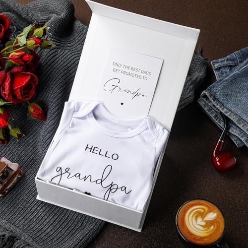 Shyyween 4 Pcs Pregnancy Announcement for Grandpa, Hello Grandpa Baby Bodysuit, Grandpa Pregnancy Reveal Card Baby Reveal Gift Box Baby Announcement Gifts Set for Grandpa - Image 3