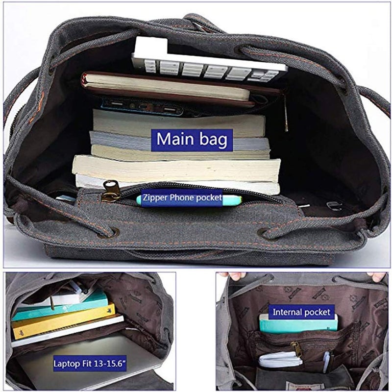 AUGUR High Capacity Canvas Vintage Backpack - for Camping Hiking Travel 12-17" Laptop - Image 5