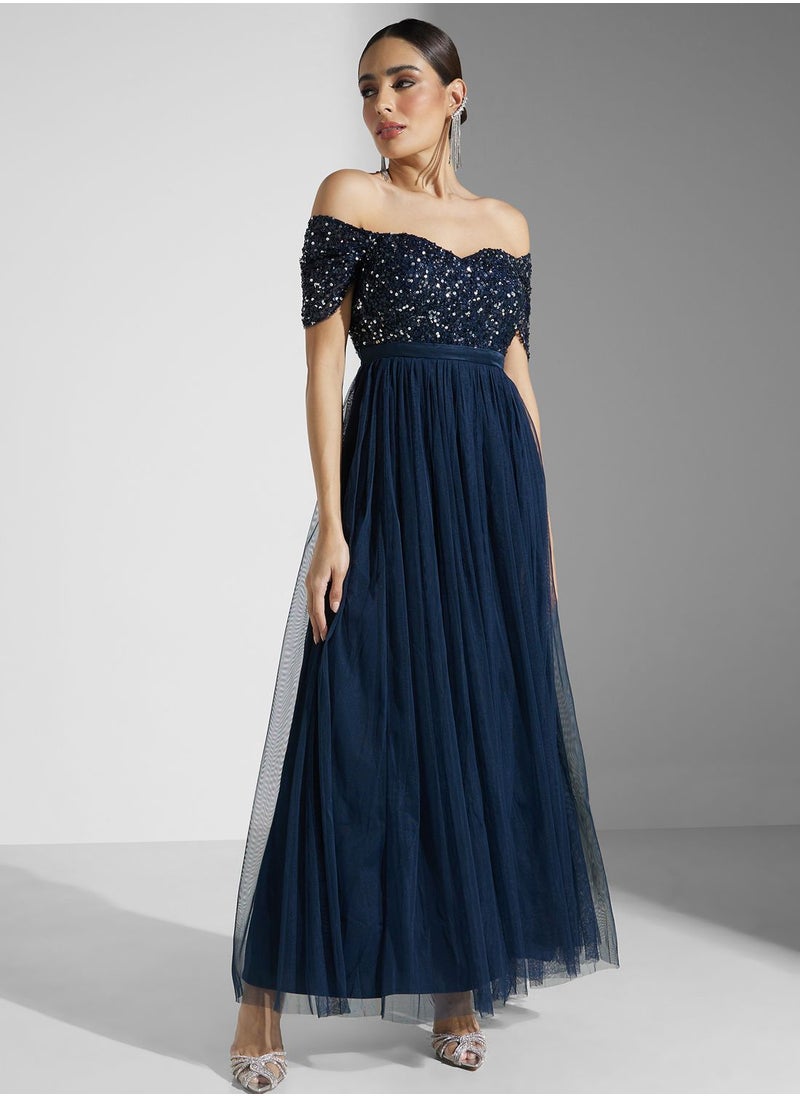 Maya Embellished Sweetheart Neck  Bardot Dress  - Image 4