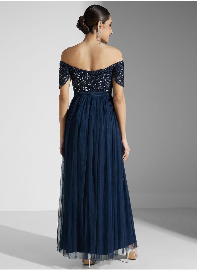 Maya Embellished Sweetheart Neck  Bardot Dress  - Image 2