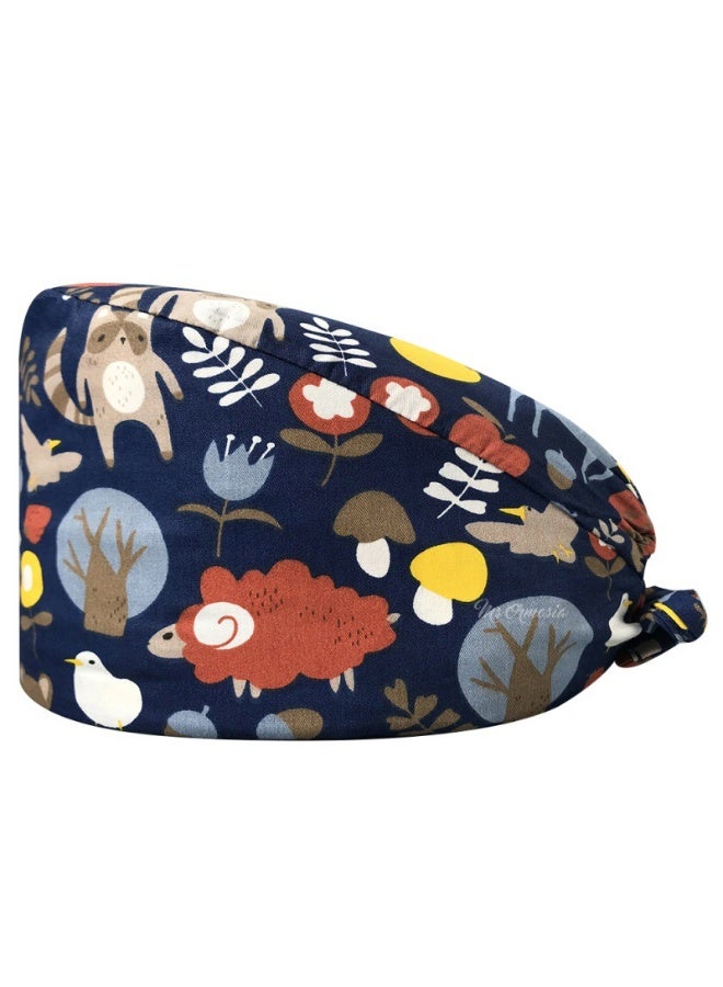 NIBEMINENT Cartoon Doctor Operating Room Pattern Printed Nursing Head Cap Lab Scrub Pet Hospital Surgical Hat Unisex Dentist Scrub Cap
