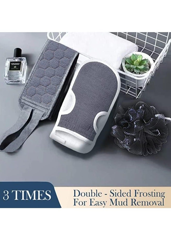 GUDOO 3 Pcs Exfoliating Back Scrubber and Exfoliating Glove and Shower Loofah Set, Body Scrub Portable Shower Towel, Adult Washing and Cleaning Exfoliating Towel (gray)  - Image 2