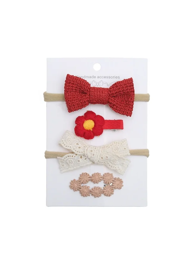دىدانيالا Ria Ribbon Bow Clip Set with Ponytail For Babies and Girls - Red