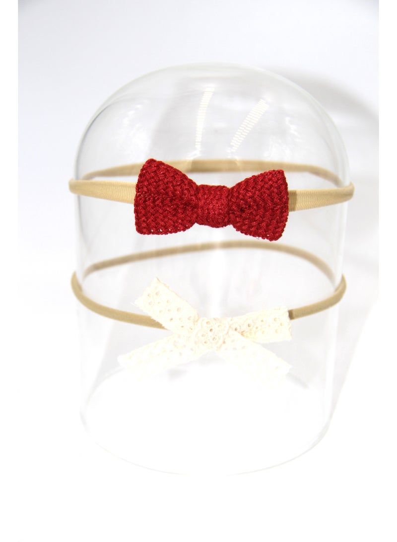 D'Daniela Ria Ribbon Bow Clip Set with Ponytail For Babies and Girls - Red - Image 3