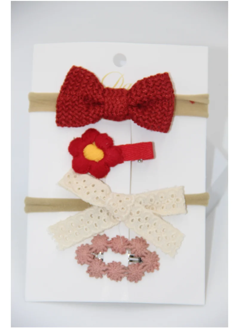 دىدانيالا Ria Ribbon Bow Clip Set with Ponytail For Babies and Girls - Red