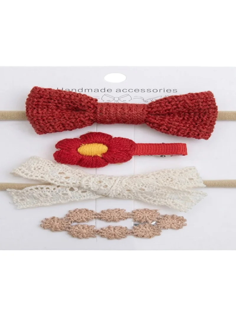 دىدانيالا مجموعة مشابك شعر فيونكة بشريط ريا مع ذيل حصان للأطفال والبنات - أحمر