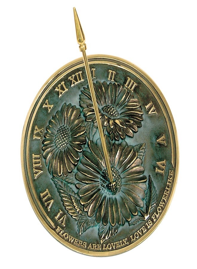 Rome 2302 Flowers Sundial, Solid Brass with Verdigris Highlights, 10-Inch Diameter