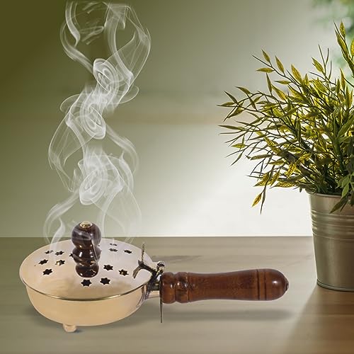 DOKCHAN Curated with Brass Loban Burner Dhooni | Dhoop Dhuni Brass Table Diya Brass Incense Holder (Size - 7.5 Inch) - Image 1