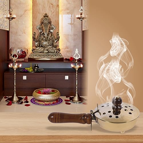DOKCHAN Curated with Brass Loban Burner Dhooni | Dhoop Dhuni Brass Table Diya Brass Incense Holder (Size - 7.5 Inch) - Image 3