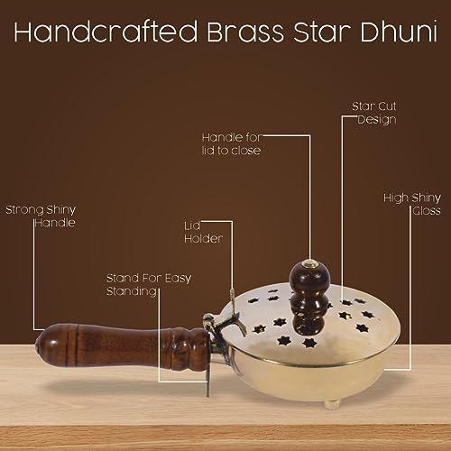 DOKCHAN Curated with Brass Loban Burner Dhooni | Dhoop Dhuni Brass Table Diya Brass Incense Holder (Size - 7.5 Inch) - Image 4