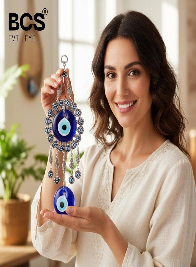 BCS Evil Eye Wall Decor 4.3''W x 12.2''L Metal - Glass Turkish Greek Nazar Amulet Good Luck & Protection Charm - Handmade Hanging Ornament for Home,Office, Door - Ojo Turco - Image 2