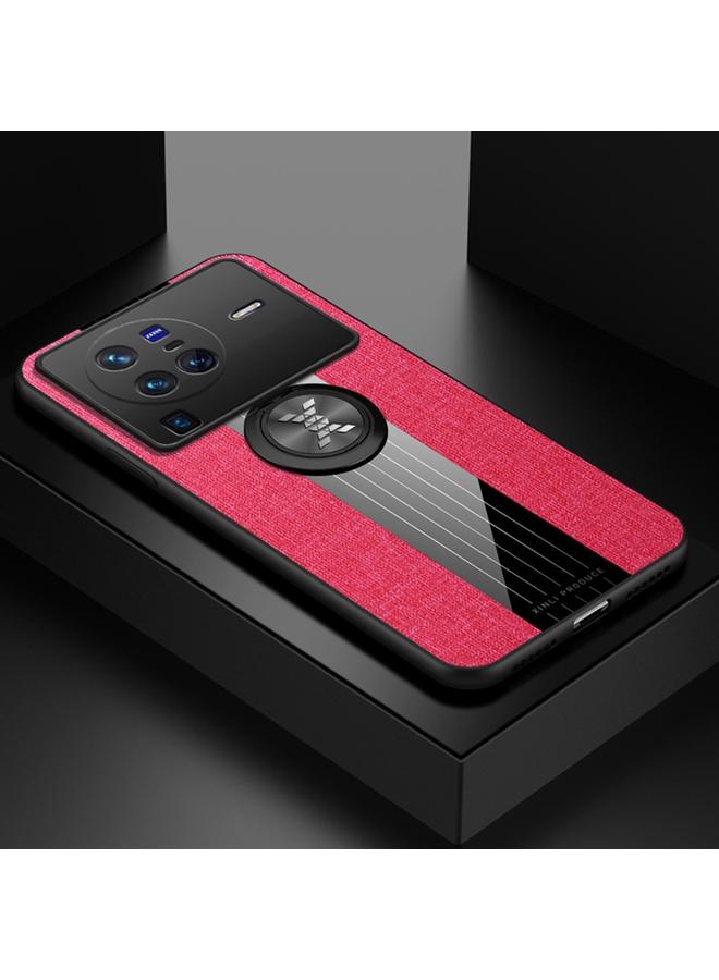 The Bros Case For vivo X80 Pro Stitching Cloth Textue TPU Phone Case with Ring Holder