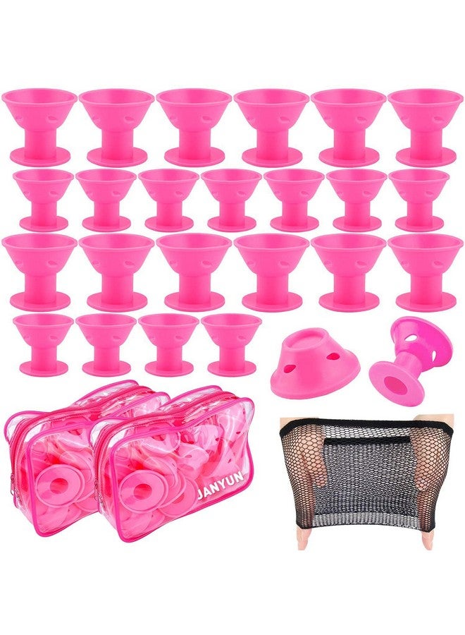 JANYUN 80 Pcs Magic Silicone Hair Rollers Overnight Curlers with Hairnet Include 40pcs Large Silicone Curlers 40pcs Small Silicone Curlers (pink) - Image 1