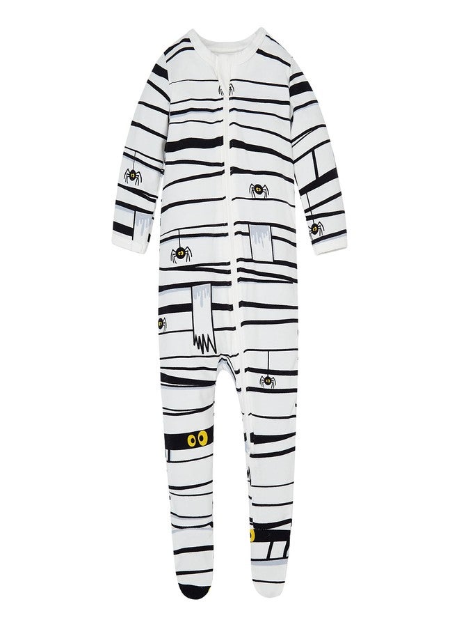 Owlivia Organic Cotton Baby Pajamas, Boys Girls Zip Front Sleep 'N Play Pjs, Footed Sleeper, Long Sleeve(6-12 Months, Halloween Mummy) - Image 1
