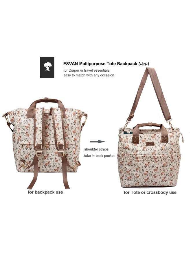 ESVAN Diaper Tote Bag Totepack Backpack Crossbody Bag 3 in 1 for Women Laptop Backpack Multifunctional with Insulated Pockets (Corduroy Fawn) - Image 4