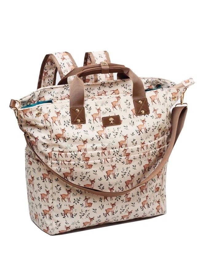 ESVAN Diaper Tote Bag Totepack Backpack Crossbody Bag 3 in 1 for Women Laptop Backpack Multifunctional with Insulated Pockets (Corduroy Fawn) - Image 1