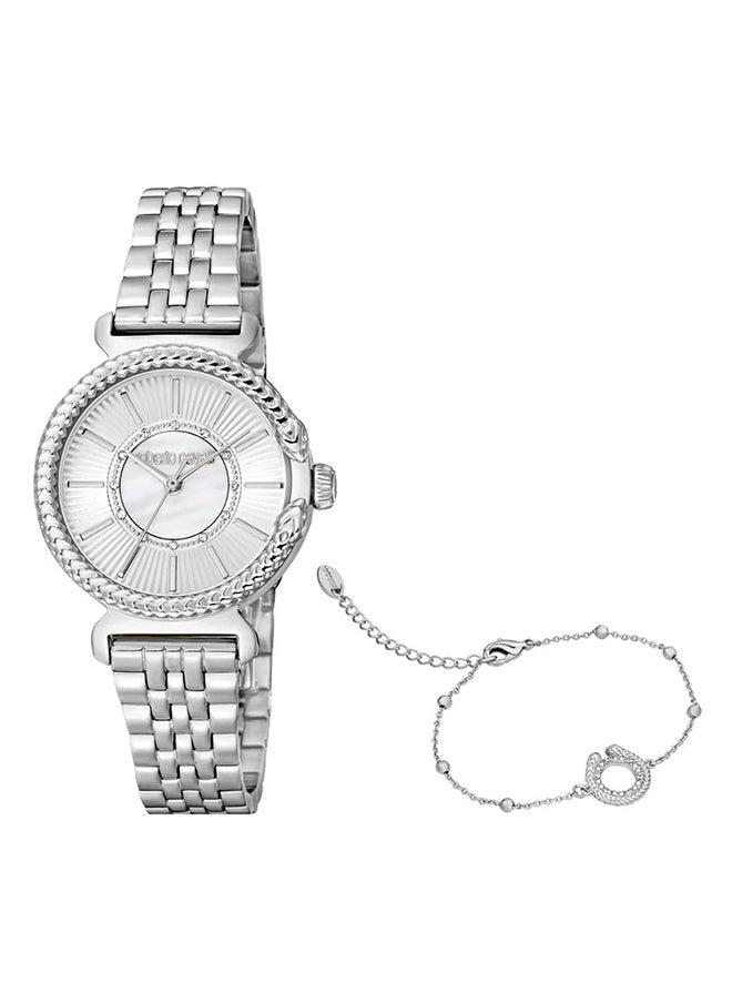roberto cavalli ساعة يد نسائية أنالوج من الفولاذ المقاوم للصدأ RC5L061M0045 SET - 25 مم 