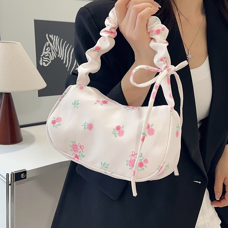 Canvas Drawstring Shoulder Bag with Floral Print - Image 2
