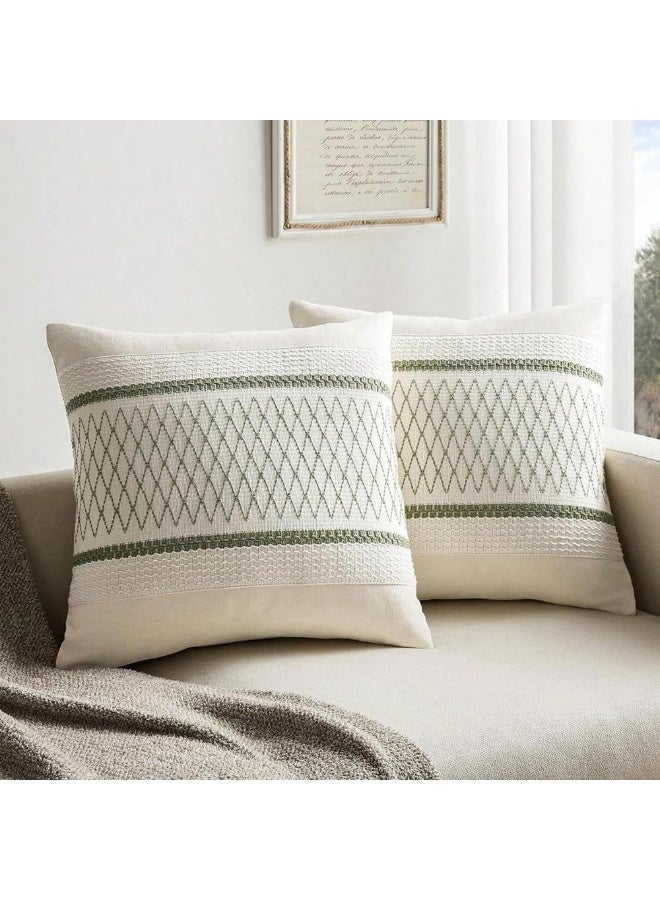 Throw Pillow Covers, Decorative Boho Macrame Woven Design for Living Room, Couch Bed, Sofa, Bedroom, Set of 2, Home Decor Farmhouse Rustic Couch Throw Pillows, Sage Green, 18x18 inches (Style 3) - Image 1